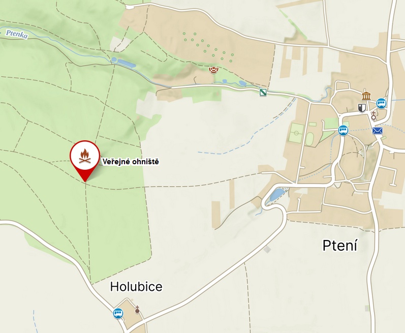 Ptení - Holubice - ohniště mapa